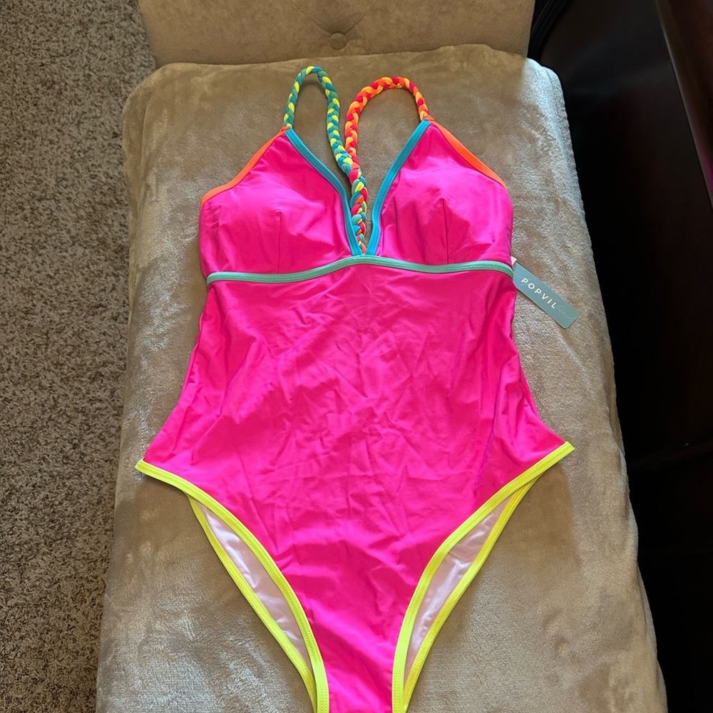 Popvil Neon Pink One Piece Swimsuit Sz L